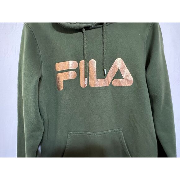 Fila Women's Forest Green and Rose Gold Logo Pullover Sweatshirt Size L - Picture 2 of 4